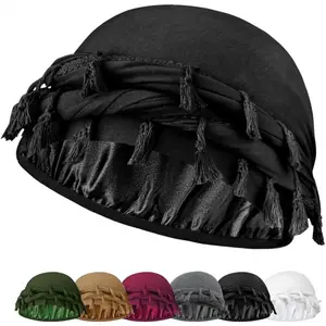 Adjustable Satin Lined Halo Turban for Men Women Twisted Tassel Head Wraps Sleep Cap Beanies