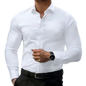 Men’s slim-fit long-sleeve button-up shirt, business casual shirt, wrinkle-resistant travel shirt for men