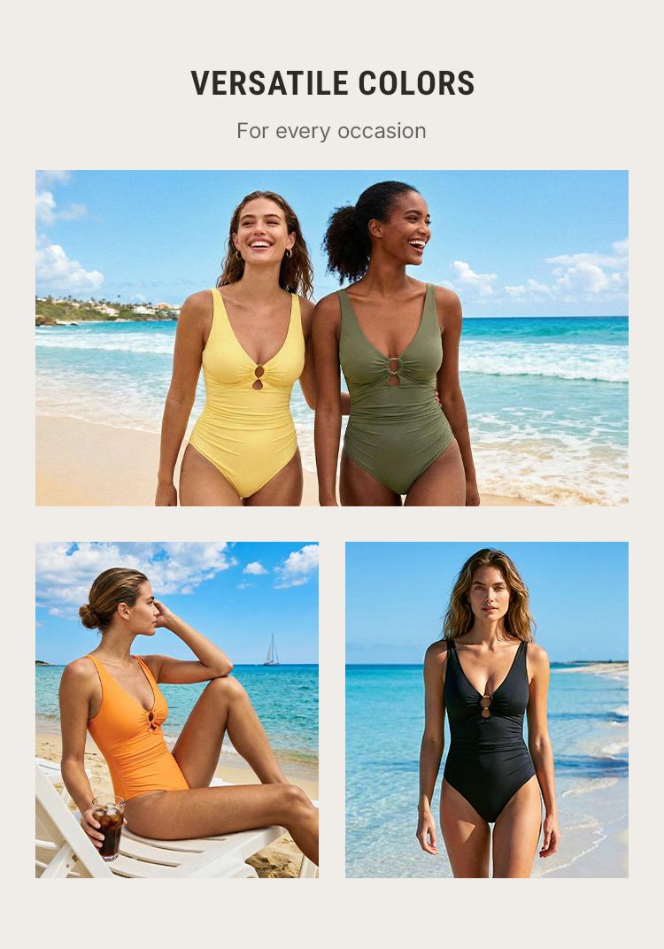 FeelinGirl #Live1 One Piece Swimsuit Womenwear Plus Size Plain Color High Cut with Removable Pads Summer New Arrivals SpringStatements