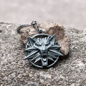 GTHIC Witcher Wild Hunt Wolf Zinc Alloy Key Chain Statement Accessories for Men Women Daily Wear