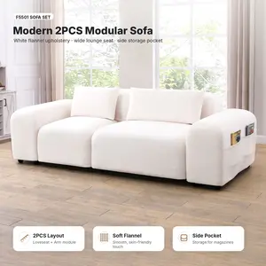 2-Piece White Microfiber Living Room Sofa Set, Indoor Furniture Sofa & Couch