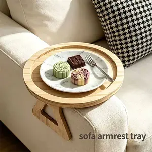 Wooden Multi-Functional Stand for Sofa Armrest, Foldable Design, Bed Side Table with Cup Holder, Non-Food Contact, Small Appliances Holder