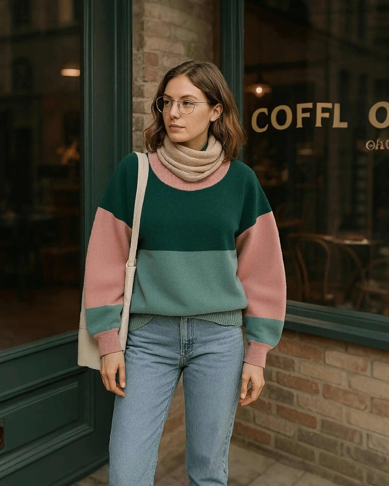 Women’s Color Block Knit Sweater – Soft Pullover Long Sleeve Crewneck Jumper – Casual Loose Fit Lightweight Fall Winter Top for Daily Wear, Office, Travel or Layering