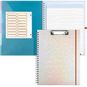 Glitter Clipboard Notebook With Storage For Letter Size, Notepad Holder W/ 5 Folders and Dividers, Spiral Portfolio School Supplies