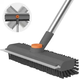 Floor Scrub Brush with Long Handle, cleaning brush,3 in 1 Scrape and Heavy-Duty Stiff Bristle Scrubber Brush for Cleaning Shower Bathroom, Patio, Garage, Kitchen, Wall and Deck
