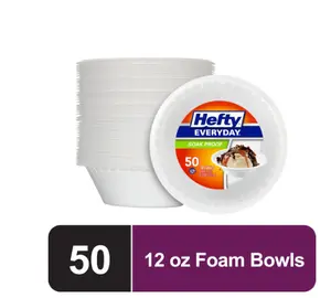 Hefty Everyday Soak-Proof Foam Bowls, 12 Ounce, 50 Count Breakfast Disposable