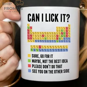Can I Lick It Funny Chemistry Mug, Science Humor Coffee Mug with Periodic Table Joke Design, Ceramic & Accent Mug 11oz 15oz, Nerd Geek Coffee Cup, Lab Humor Gift for Teachers Students Coworkers, Office Desk Novelty Drinkware