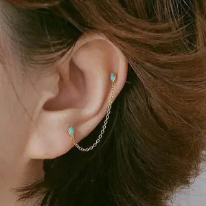 s925 sterling silver Tiny Double Pierced Chain Earrings，Minimalist Simple Unique Earrings for galentine‘s party valentine’s day gift，fashion zirconia earrings，anniversary holiday jewelry，gift for women