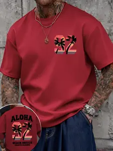 Aloha 92” Hawaiian Sunset Print T-Shirt, Unisex Loose Fit Breathable Fabric, Casual Style for Beach Vacation Wear