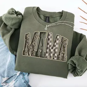 Hunting Mama Camo Western Sweatshirt, Hunting Wife Distressed Varsity Cowboy Tee, Camouflage Checkered Shirt , Camo Cozy Season Hoodie For Women Men
