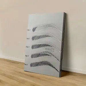1 Piece Professional Eyebrow Micro Embroidery Tutorial Canvas Poster - Step-by-Step Guide, with Minimalist Gray Palette, Wooden Frame Makeup Artist Wall Art, Suitable for Salons, Tattoo Studios, Classrooms, Home Offices - Beauty School Decoration, Educati