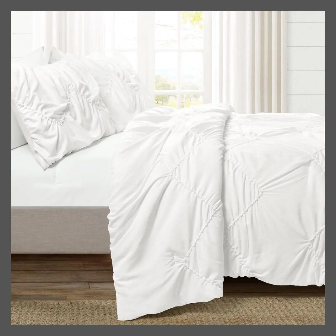 Lush Decor Comforter Set Chevron Embroidered Design White Twin/TwinXL