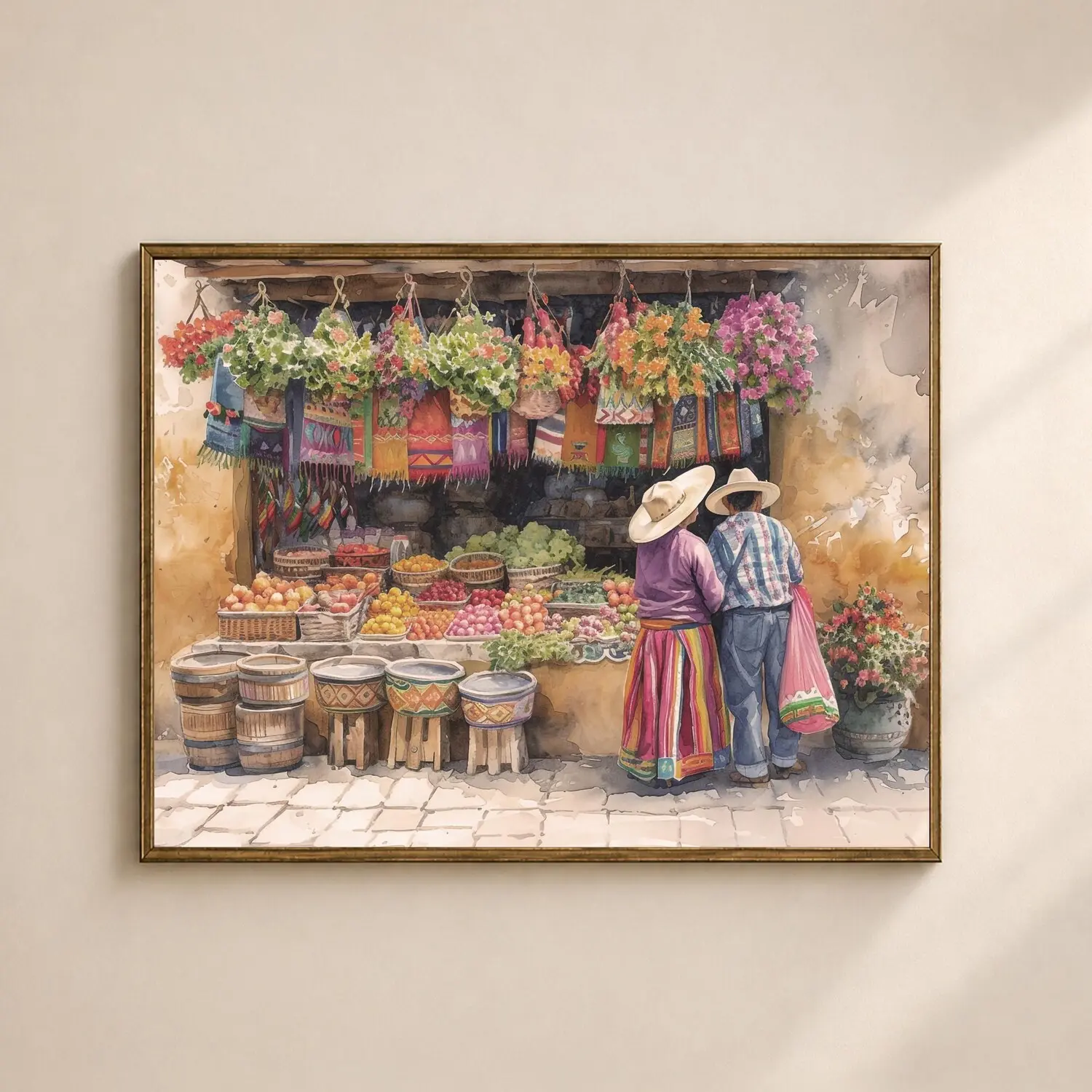 Mexican Market Scene Rustic Colorful Fiesta Decor, Vintage