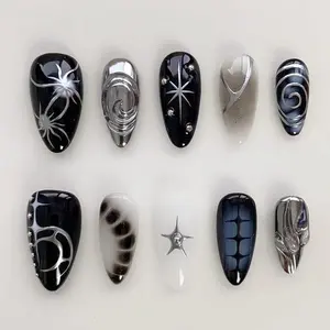 Chic Nail Studio Metallic Galaxy Press-On Nails, 3D Stars, Chrome Waves, Matte Gradients, Liquid Silver Swirls, Custom Nail Art, Cosmic Night Energy, Club Vibes, Summer Nails, Gifts for Her