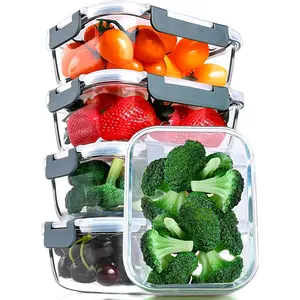 [5-Packs, 30 Oz] Glass eal Prep Containers with Snap Locking  Glass  Containers,Airtight Lunch Container,icrowave, Oven, Freezer and Dishwasher