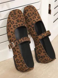 Women's Leopard Print Ballet Flats, Fashionable Flats, Breathable Summer Casual Shoes, Soft Rubber Sole, Textile Upper, Fashion Comfort Sandals