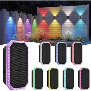 Solar Fence Lights Outdoor 8 Pack with Bi-Directional, Uplight & Downlight, Solar  Fence Wall Lights  IP67 8 Colors & RGBW Dynamic Cycling for Outdoor/Patio/Porch/Pool Cage