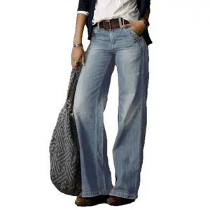 European and American retro fashion casual straight wide-leg pants for women, popular women's jeans