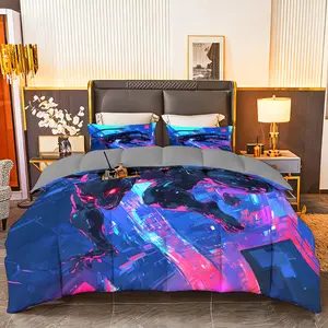 3pcs (1 comforter + 2 pillowcases) Bedding Set, All - Season Microfiber, Soft & Cozy, Hypoallergenic, Wrinkle & Fade Resistant, Easy - Care, Available in Queen/King/Full Size, Futuristic Cyberpunk Panther - Inspired Pattern for Bedroom, Guest Room, H