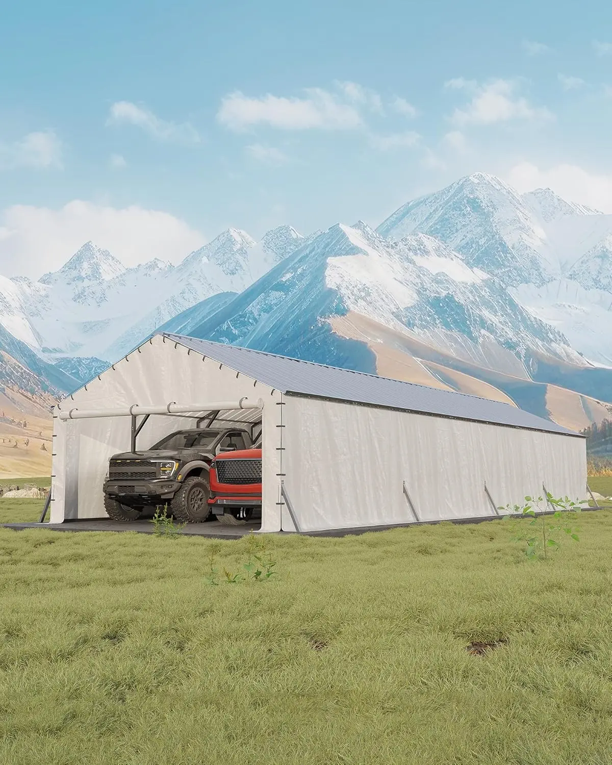 Garvee 20x40 feet carport fabric, enclosed garage roof fabric, vertical roof design, all-weather car tent garage suitable for full-size pickups, boats and tractors (without frame, only includes the roof fabric)