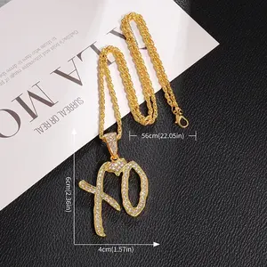 Classic Hip Hop Ice Flower Letter Xo Necklace Cubic Zirconia Pendant for Men and Women Street Rock Rap Party Jewelry Cuban Link Chain