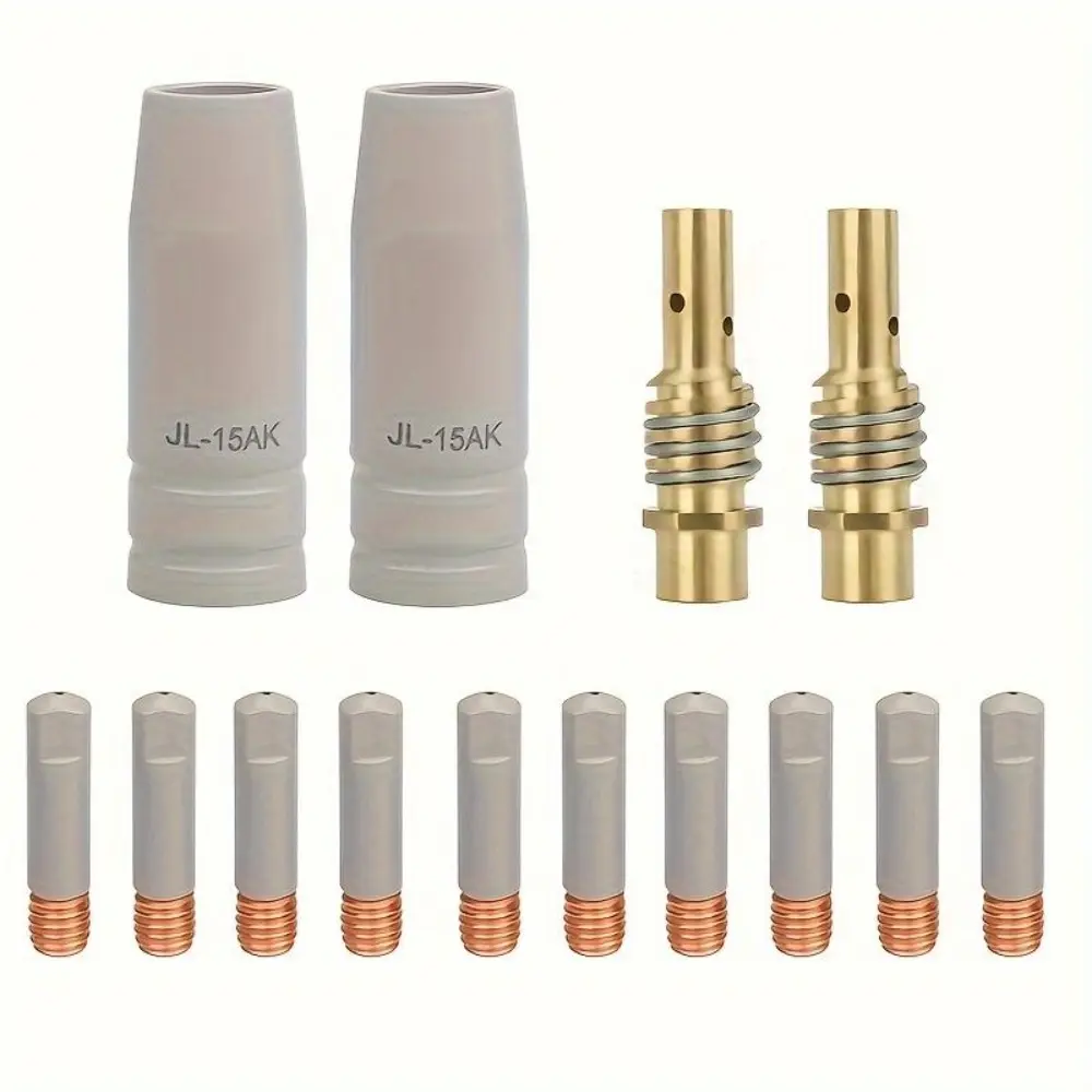 14pcs Heavy-Duty Silicone 15AK Welding Gun Tips with Anti-Slag Coat (Slag Stays Off), Non-Stick Yellow Brass Finish, 2×Gas Diffusers & Left Thread for Vulcan & Titanium Industrial Arc Welding Equipment, ..030" (×0.8Mm)) (Battery Not Included)