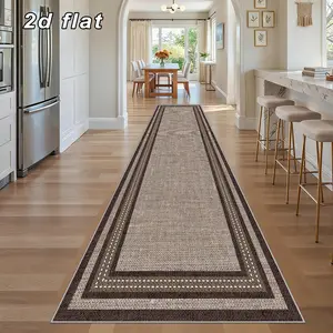 Vintage Border Linen Texture Long Hallway Rug, Minimalist Entryway Decor Mat, Soft Comfortable Living Room Sofa Foot Pad, Easy Clean Bound Edges, Boho Runner Rug