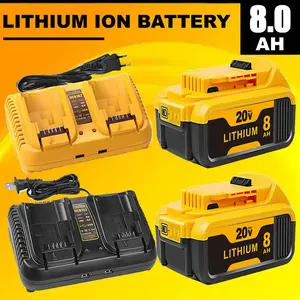 New Model（ 2/4Pack 8000Ah Battery+1Pack 6A 2Port Charger） 8.0Ah 18V/20V Replacement Battery and Charger for Dewalt 18V-20V Max Batteries DCB200 DCB205-2 DCB206 DCB204 DCB203 DCB208 Compatible with Dewalt 20V MAX Cordless Power Tools