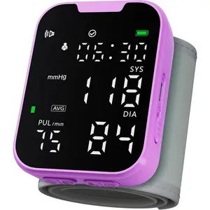 Portable Wrist Blood Pressure Monitor with LED Screen for Home Use, Dual User Memory & Adjustable Cuff, Purple, Healthcare