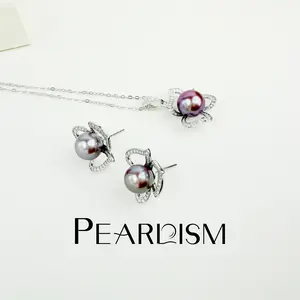 【Adee】PEARLISM Dainty Everyday Edison Pearl Set | 8-10mm Clover Silver CZ Hypoallergenic Earring+pendant 2-in-1 set-AFES003