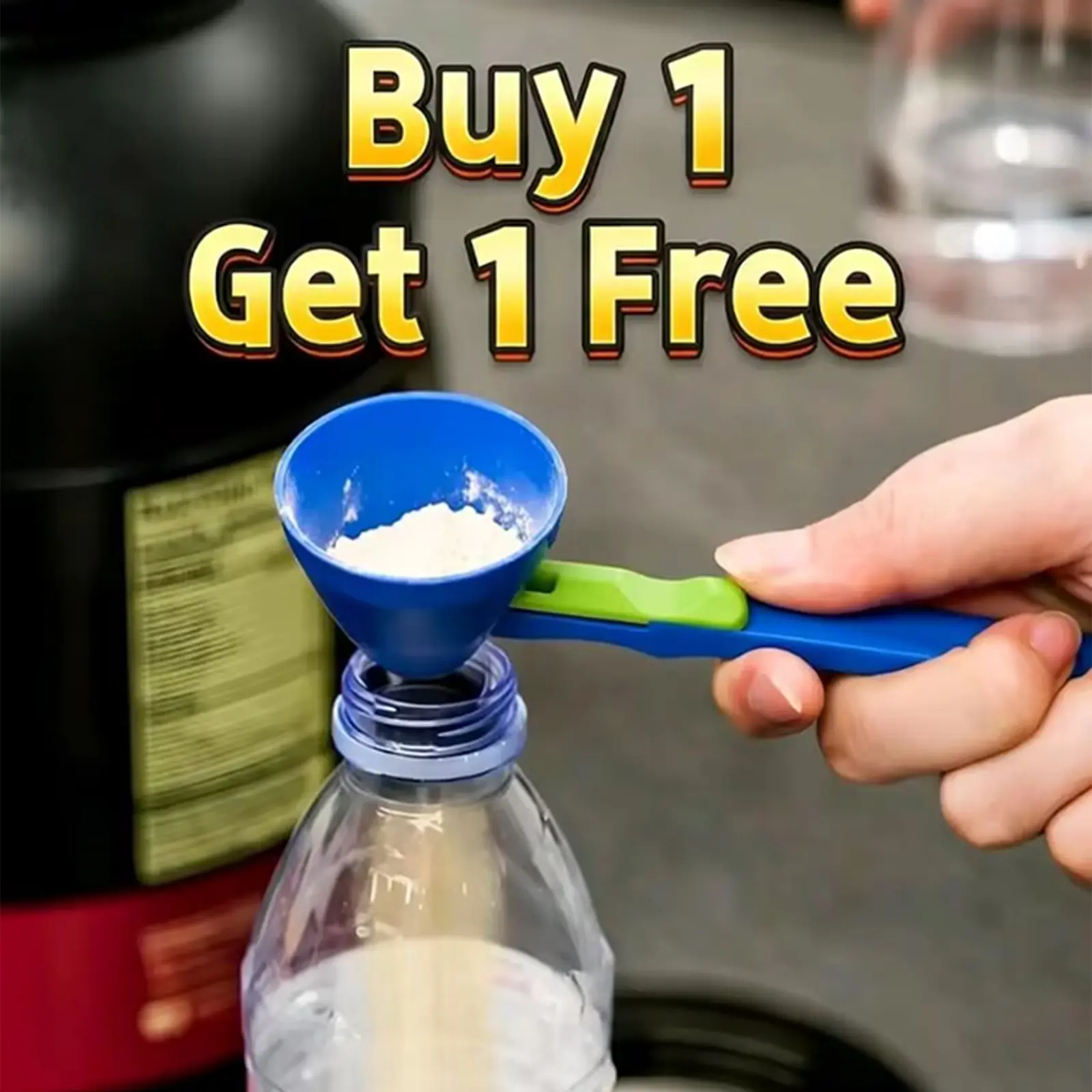Buy One Get One Free! Sliding scoop for protein powder & high-quality funnel. Suitable for pre-workout creatine powder, coffee, milk, smoothies and cocoa powder. BPA-free kitchen tool, ideal gift for Valentine's Day, Father's Day and anniversaries.