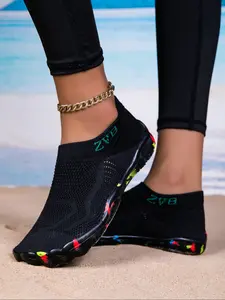 Women's Swimming Shoes, Water Shoes, Yoga Shoes, Water Aqua Shoes, Wide Head Design, Elastic Knit Fabric, Eva Sole, Soft Comfortable Lightweight