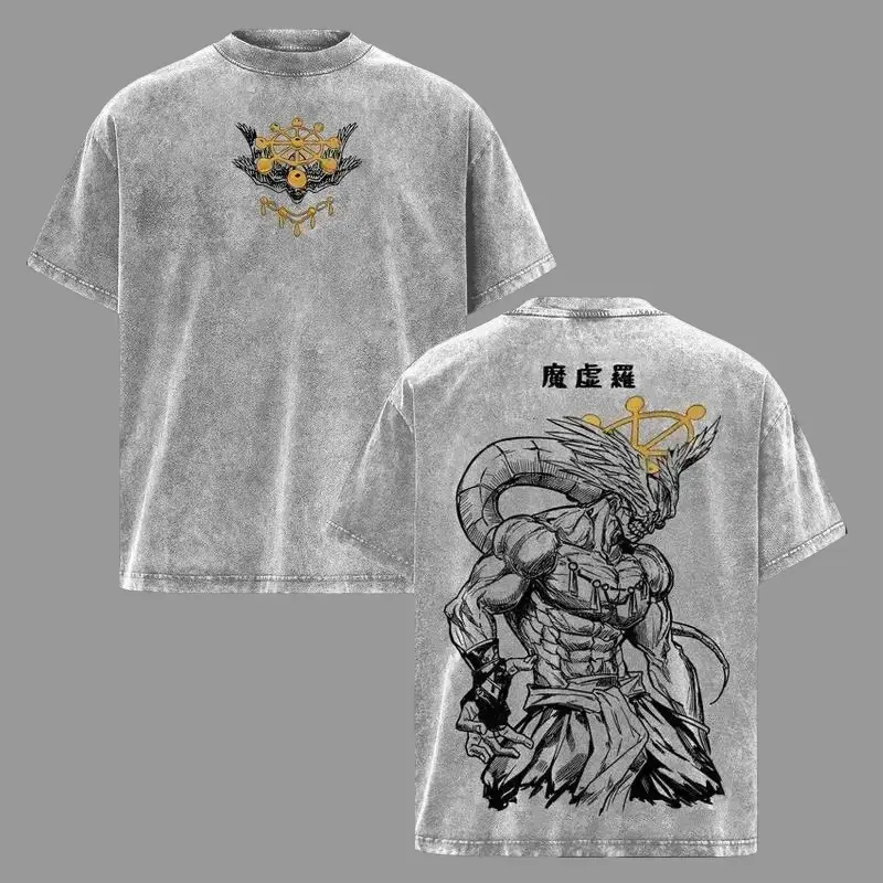 Men's Classic Relaxed Jujutsu Kaisen Mahoraga Graphic Short-Sleeve T-Shirt - Pre-Washed Oversized Dark Streetwear, Ribbed Round Crewneck, Premium Cotton Soft Top, Unisex 1-Piece Seamless Apparel, Gift for JJK Fans