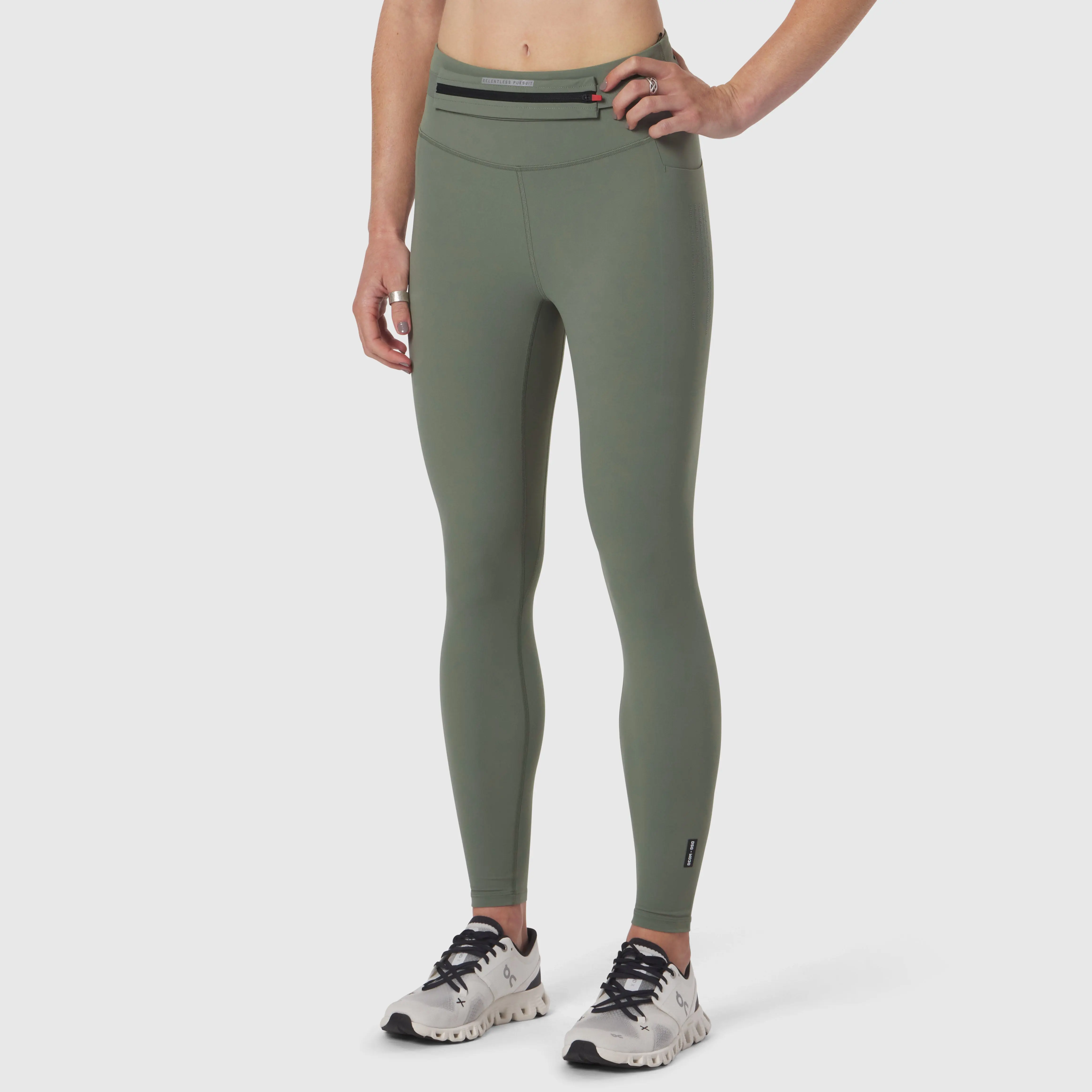 Women's Sporty Chic Lycra® Leggings in Sage - 3-in-1 Fitness Tights with Side Pockets, Removable Belt with Magnetic Buckle & Reflective Logo, Womens Fitness, Anti-Chafe Functionality, Yoga Fashion, Dual Side Pockets, Female