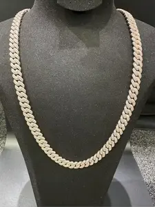 Vvs Full Diamond Glamour Hip Hop Style Jewelry Necklace Luxury Necklace Product 925 Plated 18k Rose Gold Curler Cuban Chain 14mm Curved Cuban Chain Jewelry