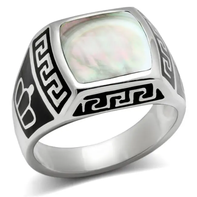 212 MAIN Men's High-Polished Stainless Steel Conch Ring - Size 12, with Gray Precious Stone Accent