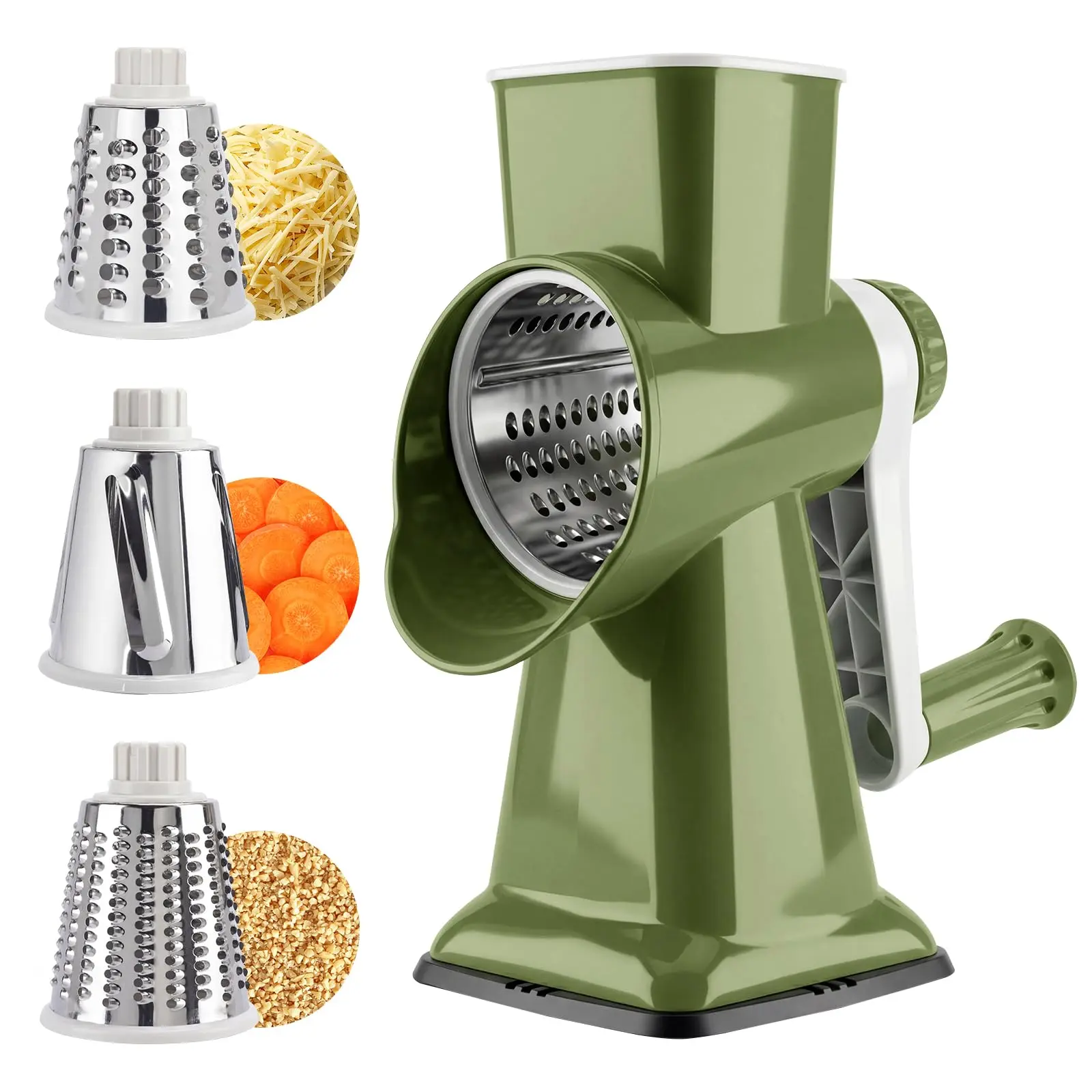 Rotary Cheese Grater with 3 Stainless Steel Blades, Hand Crank Cheese Grater & Vegetable Slicer, Rotary Cheese Shredder for Cheese, Vegetables, Nuts, Salad & Meal Prep