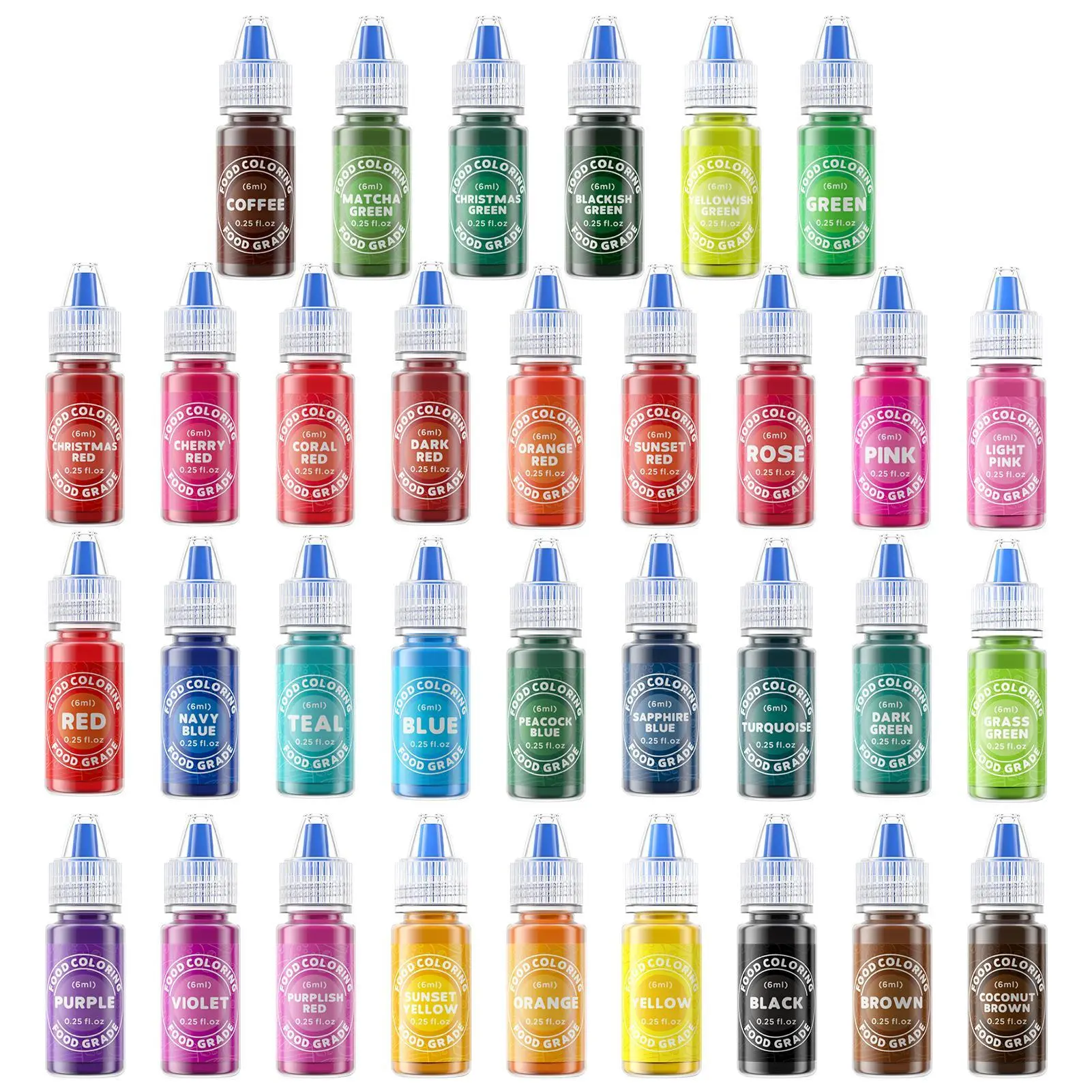 33-Pack Water-Based Edible Liquid Food Coloring Set - 0.25 fl oz Compact Bottle, Food Grade Dye, Vegan Sugar Free Vibrant Pigment for Baking, Pastry, Cupboard Storage, Jet Black Included Holiday DIY Projects, Snacks