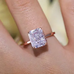 Stunning Hidden Halo Design Radiant Cut Sterling Silver Engagement Ring anillo  compromiso travel  ring Sterling Silver Solitaire Women's Ring tarnish  free  ring