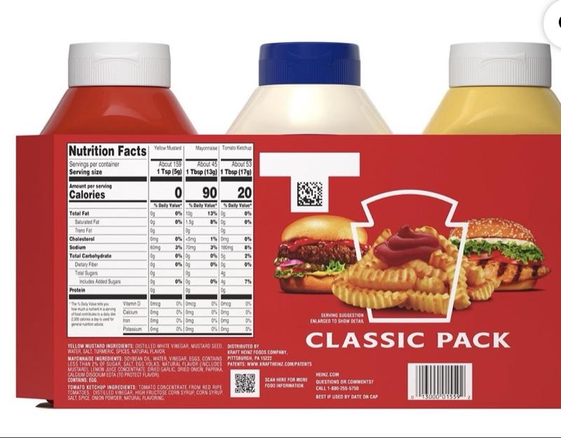 Classic Pack Condiments 3 pk - Yellow Mustard, Real Mayo, Tomato Ketchup for Everyday Cooking