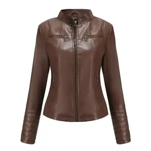 Women's Leather Jacket Spring Autumn Thin Motorcycle Jacket Short Fashion Women's Jacket Top Womenswear