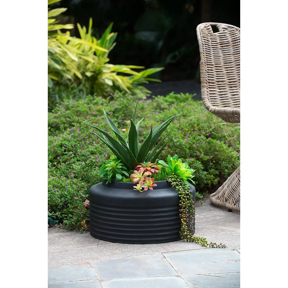 Black Ridged Round Cement Planter