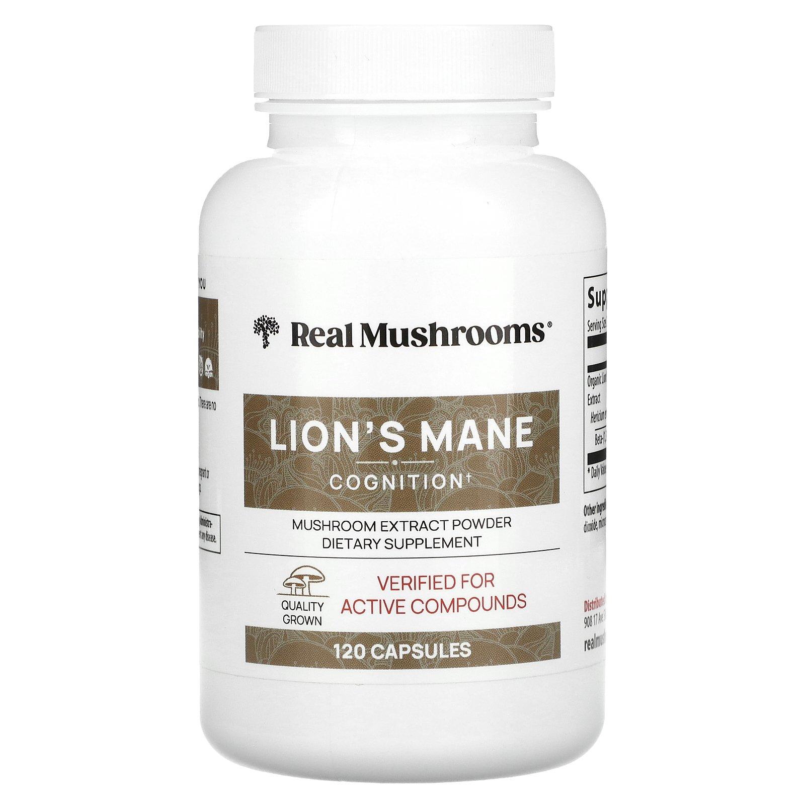Real Mushrooms Lion's Mane, Mushroom Extract Powder, 120 Capsules
