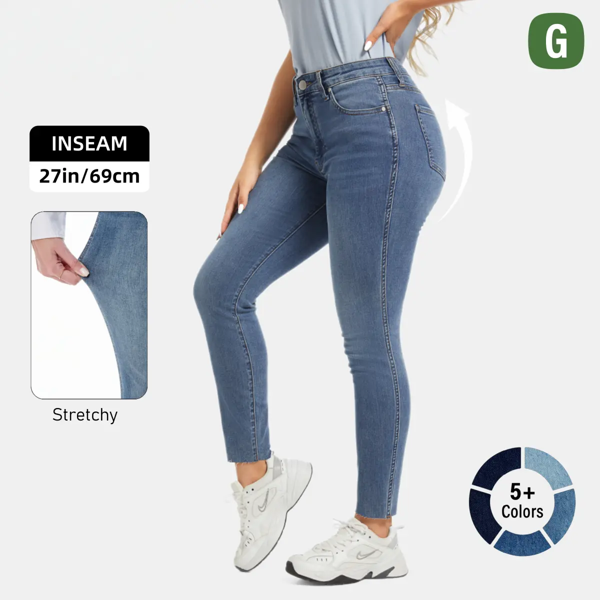 GENUWII Women's High-Rise Minimalist Denim Skinny Jeans - Stretchy Basic Fabric, Butt Lifting, Tummy Control, Curve-Hugging Regular Size BBL Bottoms for Office Wear, Fit for Women,sohochic