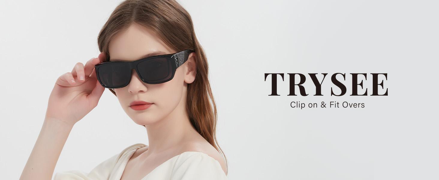 Sunglasses Over Glasses for Women with Rhinestone Rectangle Fit Over Glasses UV Protection for Driving TS4204
