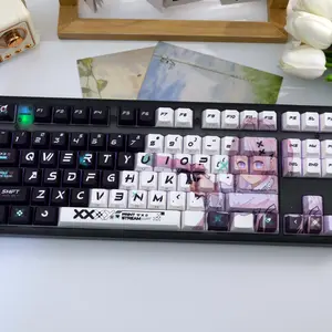 138 Key Black and White Floral Anthology Girl Pbt Keycaps, and Print, Semi-Transparent, Compatible with Mx Axes, for Keyboard Models 61/64/68/87/96/104/108