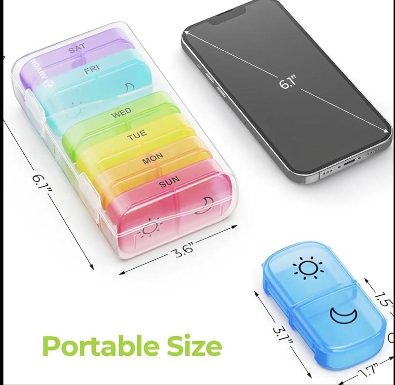 XL Weekly Pill Organizer 2 Times a Day with Large Opening Easy Filling AM PM Pill Box 7 Day in Rainbow Colors Portable Travel Pill Case for Medication