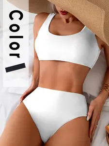 Women's High Waist Thong Bikini Set, Sexy Beachwear Fit Two-Piece Swimsuit, Comfortable & Stylish Swimwear for Summer, Bikini Top