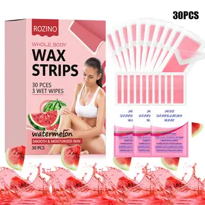 ROZINO Watermelon Whole Body Wax Strips 30PCS Gentle Hair Removal with 3 Wipes for Smooth Moisturized Skin Safe & Convenient
