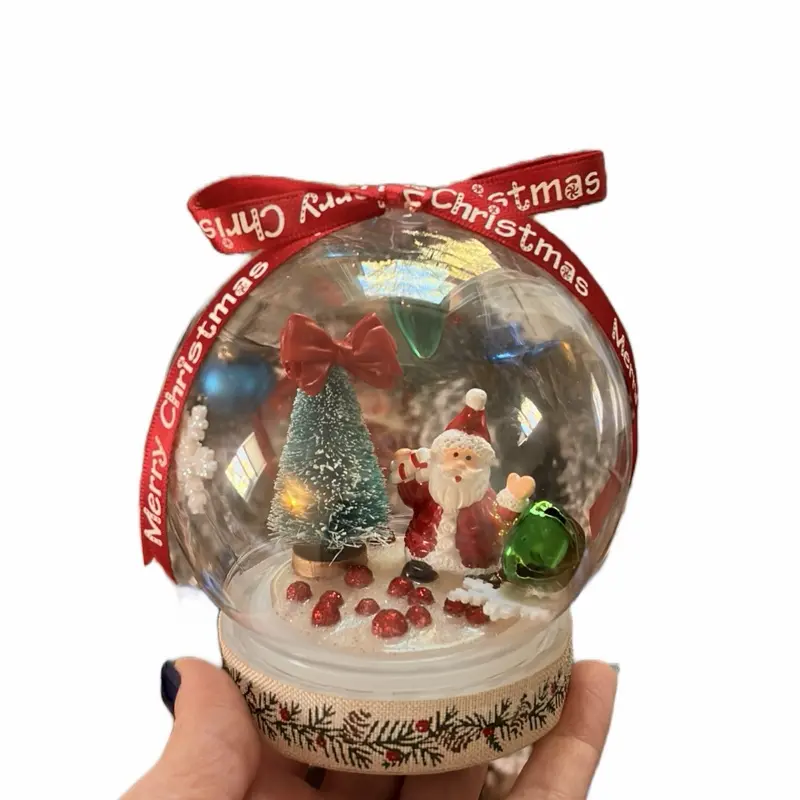 Resin Christmas Snow Globe with Santa Elf & Tree Red Ribbon Festive Holiday Decor Gift Boxes Ornaments Deluxe Cedar Garland vintage holiday decor